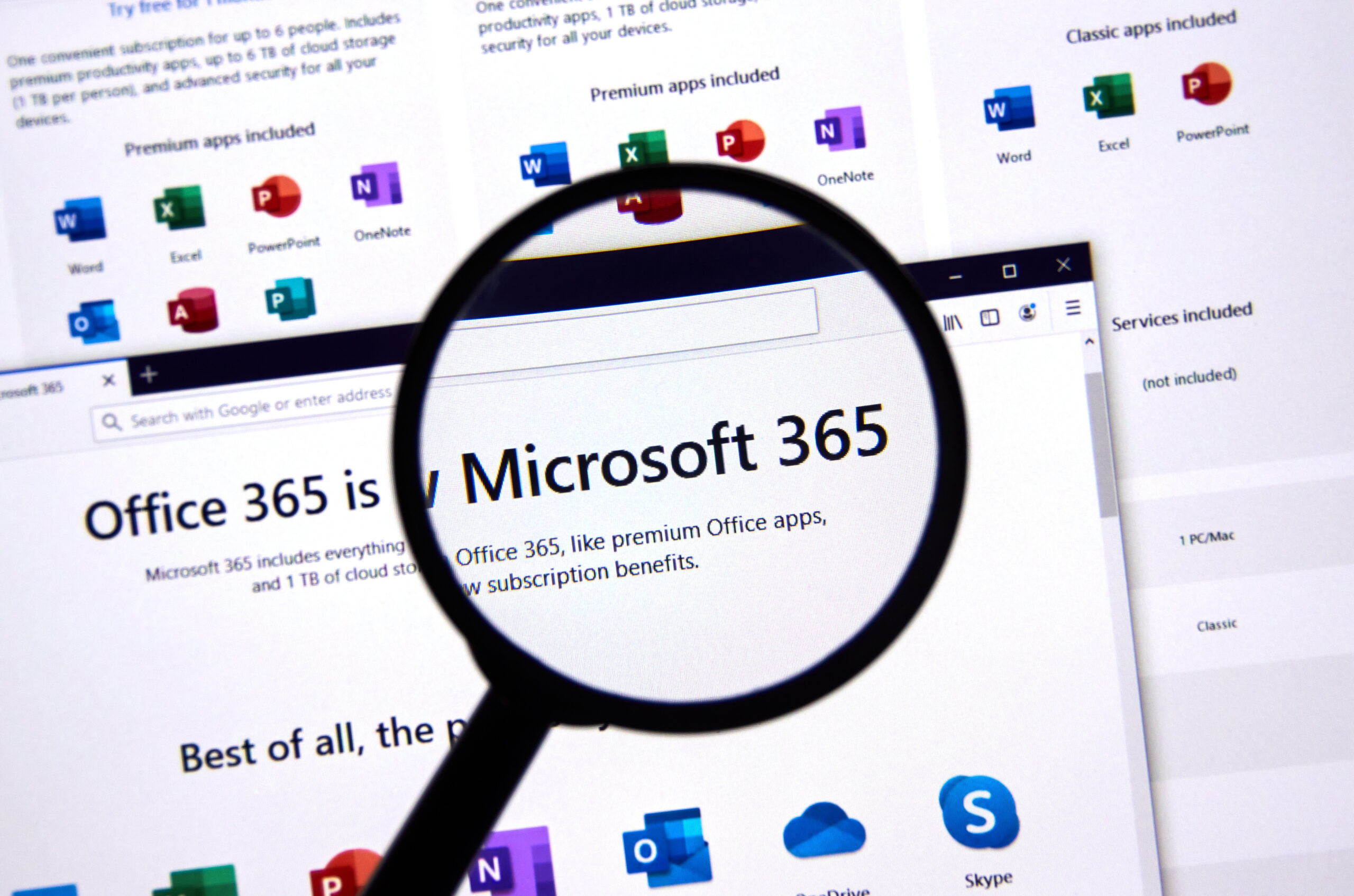 MIcrosoft 365 icons and other office applications on a web site